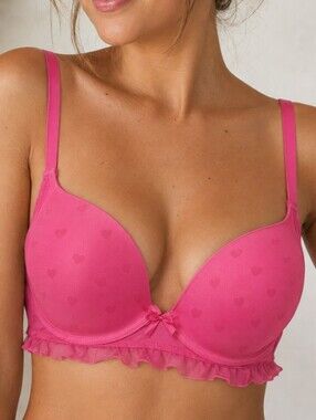 Carisma Hot Pink Heart Print Push-Up Bra | 36B | Ruffle Trim